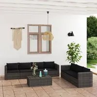 Set Divani da Giardino 8 pz con Cuscini in Polyrattan Grigio 3059494