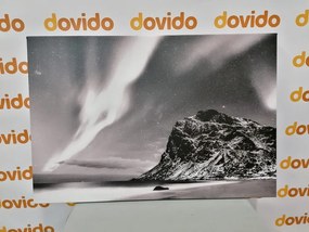 Stampa su tela – Aurora boreale in Norvegia in bianco e nero