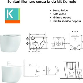 Kamalu - Sanitari a filo parete senza brida colore bianco lucido | MIL-BL