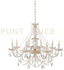 Lampadario opera 8 luci trasparente e oro attacco e14 vetro e crist...