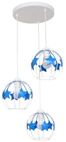 Lampadario a sospensione per bambini STARS 3xE27/15W/230V blu/bianco