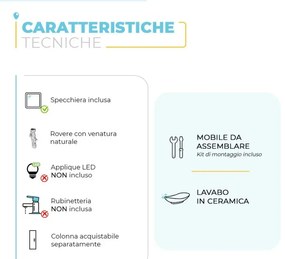 Mobile bagno sospeso 80 cm 2 ante serie Oasi rovere con specchio e lavabo