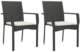 Set da Pranzo da Giardino 3 pz con Cuscini Nero in Polyrattan