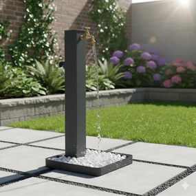 Fontana da Giardino Design a Colonna Quadrata Rubinetto in Ottone e Base con Ciottoli Antracite...