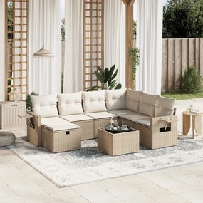 Set divano da giardino 8 pz con cuscini beige in polyrattan