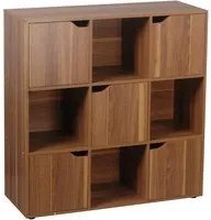 Libreria Mobiletto 9 Scomparti 5 Ante 88.8x29x90.5 cm in Legno MDF Effetto Naturale