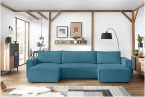 Divano angolare turchese allungabile con rivestimento in velluto a coste Nihad – Bobochic Paris