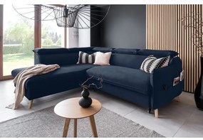 Divano letto angolare in velluto blu scuro (angolo sinistro) Sweet Harmony - Miuform