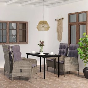 Set da pranzo da giardino 5 pz con cuscini grigio e nero