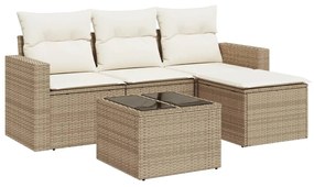 Set divano da giardino 5 pz con cuscini beige in polyrattan