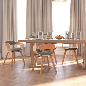 Sedie da Pranzo 4 pz Grigio Chiaro Legno Curvato e Tessuto