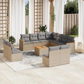 Set Divano da Giardino 12 pz con Cuscini Beige Misto Polyrattan