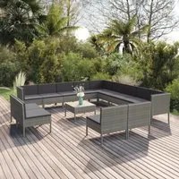 Set Divani da Giardino 14 pz con Cuscini in Polyrattan Grigio 3094490