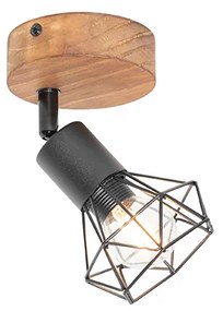 Faretto industriale nero con snodo in legno girevole e inclinabile - Mosh