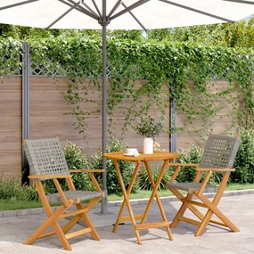 Set da bistrot 3 pz grigio in polyrattan e legno massello