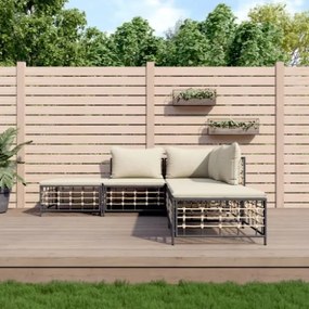 Set Divani da Giardino 5 pz con Cuscini Antracite in Polyrattan