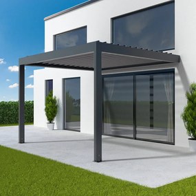 Pergola 4x3 m, pergola bioclimatica addossata, grigio antracite RAL 7016, elettrica, alluminio, 4000x3000 mm, configura individualmente