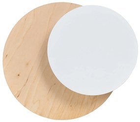 Applique 1 Luce A Disco Con Base In Legno Naturale E Acciaio Bianco