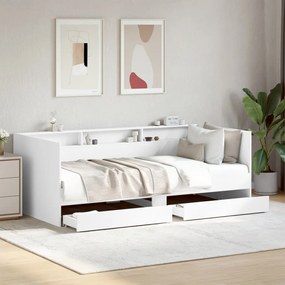 Divano letto con cassetti bianco 90x200 cm in legno multistrato