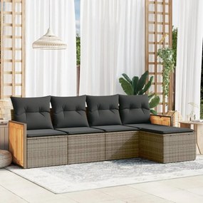 Set divano da giardino 5 pz con cuscini grigio in polyrattan