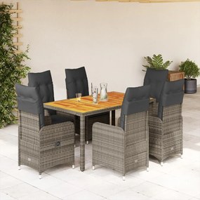 Set bistrò da giardino 7 pz con cuscini in polyrattan grigio