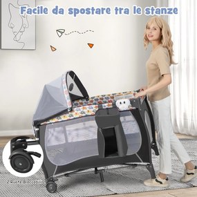 Costway Lettino da viaggio con fasciatoio cappotina zanzariera carillon, Culla neonato pieghevole con ruote borsa 2 Colori