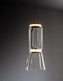 Flos Noctambule Suspension 1 Low Cylinder Cone Lampada 36 cm sospesa in vetro soffiato trasparente e anelli Nero