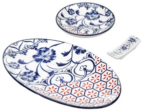 Set sushi 3 pezzi con decori blu e rossi Sushiko
