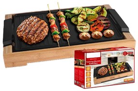 Piastra Grill Elettrica 2000W Rivestimento Antiaderente con Termostato Regolabile e Raccoglitore di Grasso Rimovibile 37.5x23cm Finitura Bambu