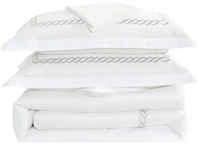 Set copripiumino e federa bianco in raso di cotone per letto matrimoniale ed esteso con lenzuolo incluso/6 pezzi 240x220 cm Whispered Serenity – Mila Home Luxury