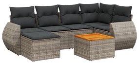 Set divani da giardino 7 pz con cuscini grigio in polyrattan