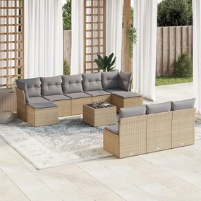 Set Divani da Giardino 11 pz con Cuscini Beige in Polyrattan