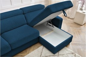 Divano angolare in blu scuro allungabile (con composizione variabile) con rivestimento in velluto a coste Monaco – Bobochic Paris