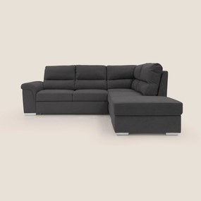 Minerva divano angolare con estraibile a cassettone e pouf contenitore in tessuto morbido impermeabile T02