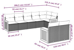 Set Divano da Giardino 8 pz con Cuscini Beige in Polyrattan