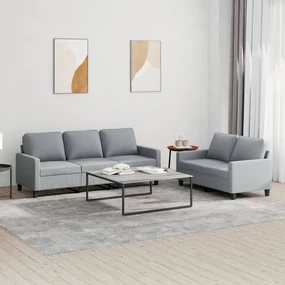 Set di divani 2 pz con cuscini grigio chiaro in tessuto