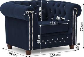 Poltrona chesterfield blu con rivestimento in velluto York Blik – Ropez