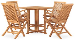 Set da pranzo da giardino 5 pz pieghevole in massello di teak