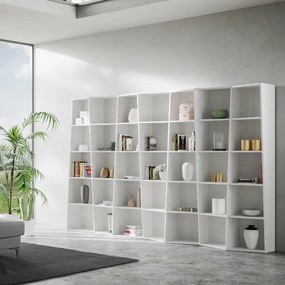 Libreria da parete con pannelli trapezoidali 317xh200 cm TREK 7 Bianco Frassino