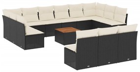 Set divani da giardino 14pz con cuscini in polyrattan nero