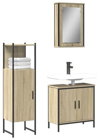 Set mobili da bagno 3 pz rovere sonoma in legno multistrato