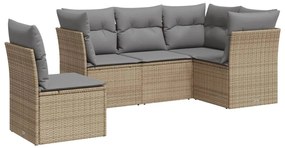 Set divano da giardino 5 pz con cuscini beige in polyrattan