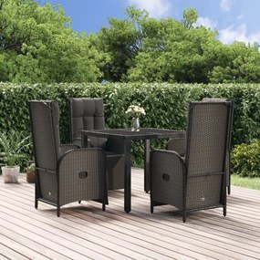 Set Da Pranzo Da Giardino 5 Pz Nero Con Cuscini İn Polyrattan /