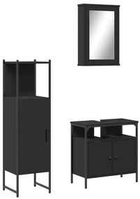 Set mobili da bagno 3 pz nero in legno multistrato