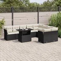 Set Divani da Giardino 10pz con Cuscini in Polyrattan Nero 3266836