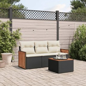 Set divani da giardino 4 pz con cuscini nero in polyrattan