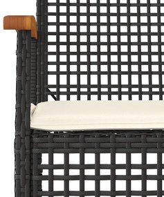 Set da pranzo da giardino 3 pz con cuscini nero in polyrattan