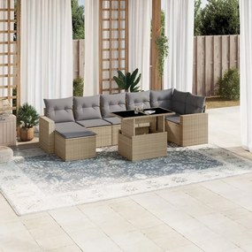 Set divano da giardino 8 pz con cuscini beige in polyrattan