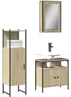 Set Mobili da Bagno 3 pz Rovere Sonoma in Legno Multistrato 3214816