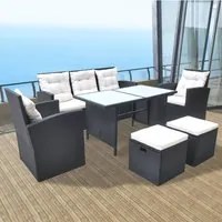 Set da Pranzo da Giardino 6 pz con Cuscini in Polyrattan Nero cod mxl 43493